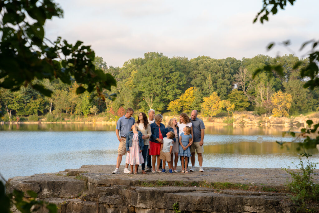 Family photography at Menomonee Park featuring natural Lannon stone quarry walls in Southeast Wisconsin