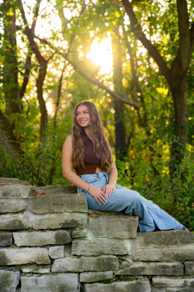 Senior photos in wildflower field at Menomonee Park near Sussex and Lannon Wisconsin