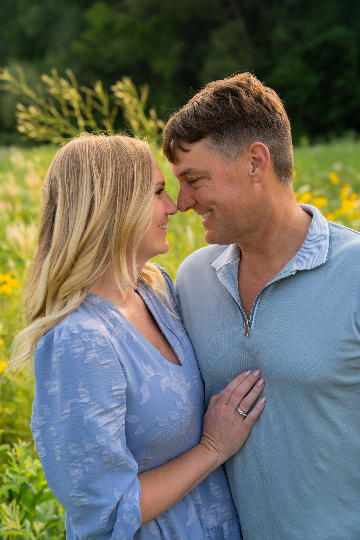 Mom and dad smiling at each other