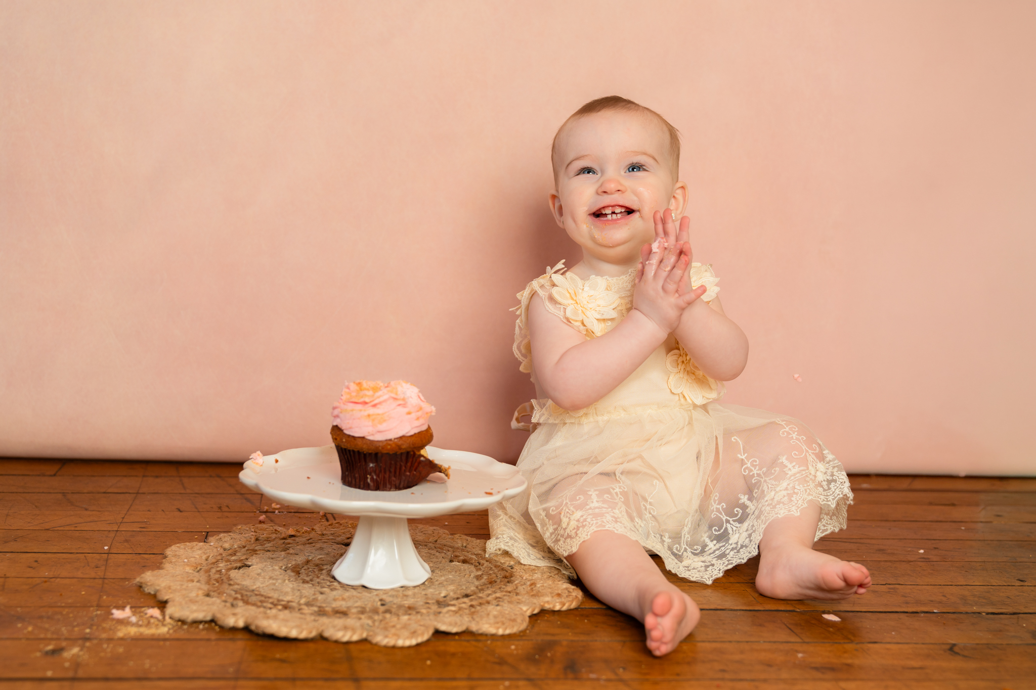 One-year cake smash photography session in West Bend, Wisconsin studio
