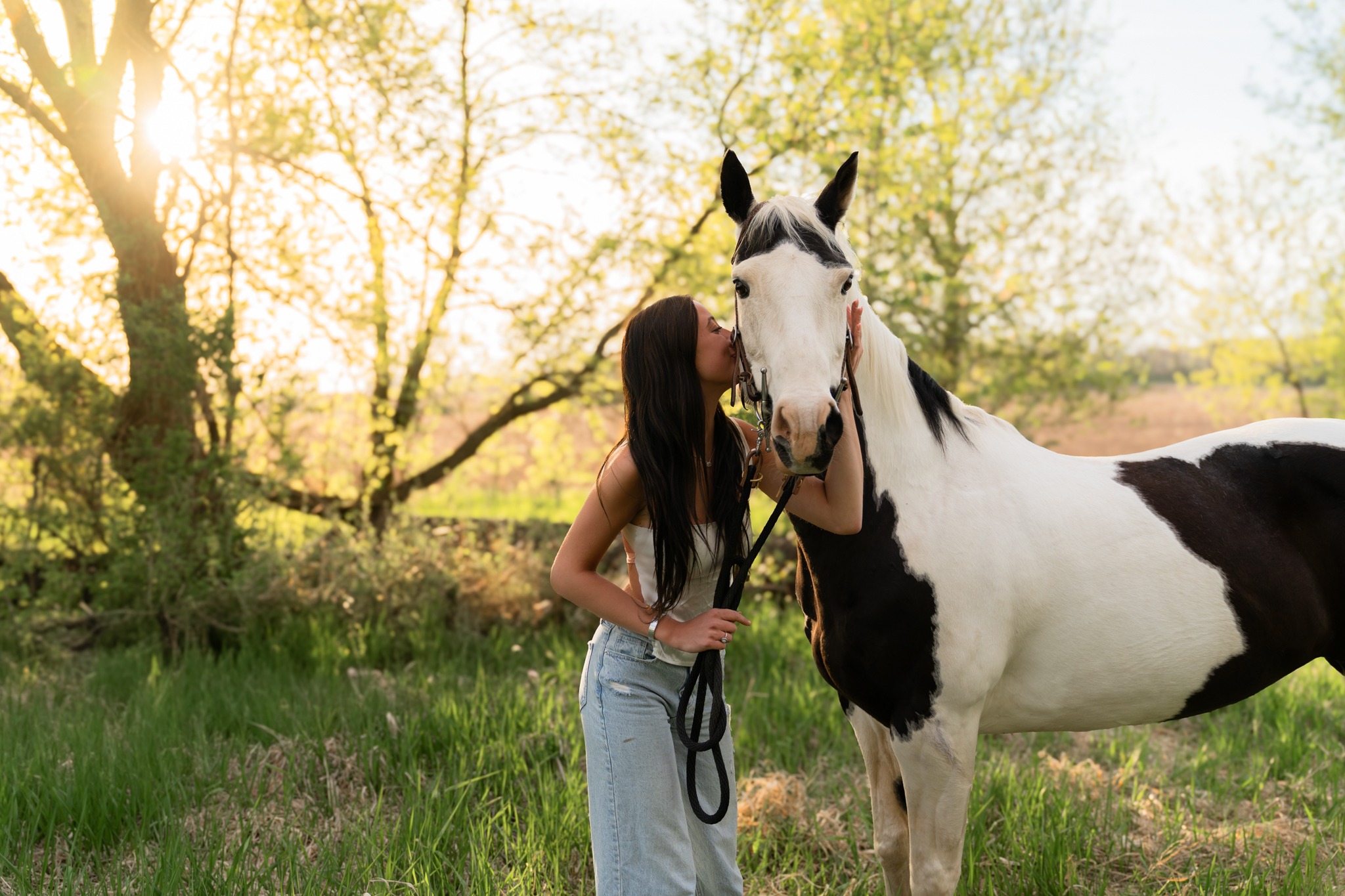 Brunette girl kissing her horse during Wisconsin equine photography session in West Bend