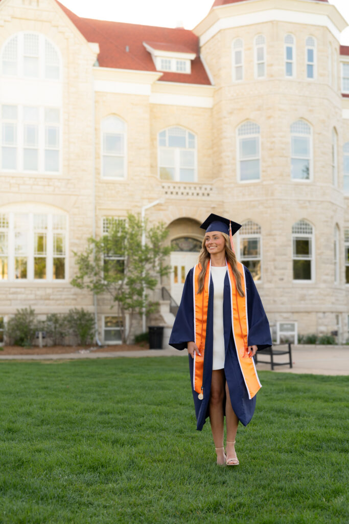 Carroll University senior photos in Waukesha Wisconsin cap and gown